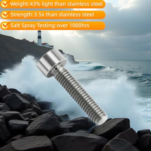 Image of M8x30mm Titanium Bolts, Natural Color, 6PC | Lightweight Hex Socket Screws, MTB /Road Bike /Motorcycle, Corrosion Resistant, Marine Grade Fasteners