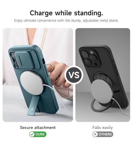 Image of SURITCH for iPhone 14 Pro Case with Magnetic Camera Slide Cover and Adjustable Kickstand, Compatible with MagSafe, Shockproof Bumper Case Slim Protective Cover for iPhone 14 Pro 6.1 Inch, Lake Green