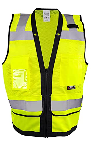 Fierce Safety SU300G Surveyors Class 2 Green Reflective Vest with Tablet Pockets | Meets ANSI/ISEA Standards | 2X-Large
