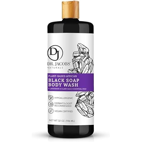 Dr Jacobs Naturals Authentic African Black Liquid Soap with Lavender & Sage Scent All-In-One Face Wash, Sensitive Skin Body Wash, Shampoo, Shaving Soap | Moisturizing and Nourishing Formula 32oz 1pk Cover