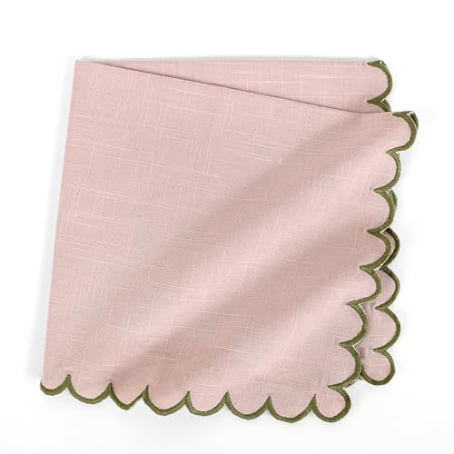 Image of FINGERCRAFT Scallop Edge Cloth Napkins | Set of 6 | 20x20 Inches | 100% Cotton | Table Napkins for Any Occasion | Washable, Perfect for Parties and Everyday Use (Pink Slub, Set of 6)