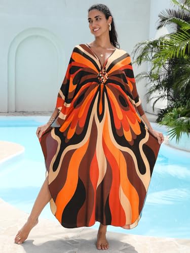 Image of KEYLORTING Plus Size Kaftan Dress Women, African Moo Moo Print Caftan, Batwing Dress, Beach Cover Up for Party and Loungewear