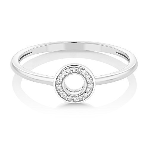 Gem Stone King 10K Solid White Gold Round White Diamond Contemporary Engagement Circle Ring For Women