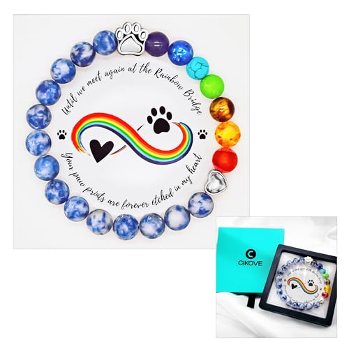 CIKOVE Pet Memorial Gifts,Dog Cat Passing Away Gift,Pet Sympathy Gift,for Loss of Dog Cat Rainbow Bridge Bracelet, Remembrance Pet Paw Print Dead Grieving Sympathy Card,Dog Bracelets for Women