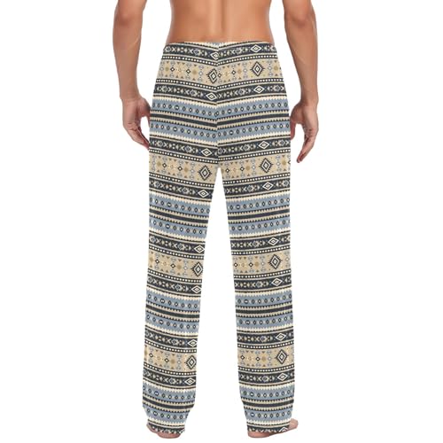 Mens Cotton Pajama Pants Sleep Lounge Pj Bottoms Sleepwear with Pockets Drawstring S Yellow and Blue Aztec3