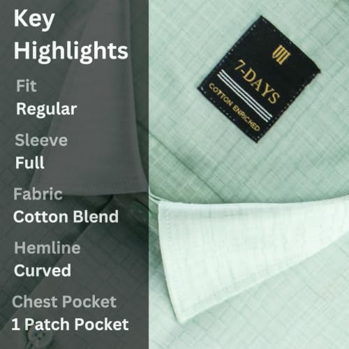 Image of 7-DAYS Premium Men's Formal Shirts - Cotton Rich, Textured Self-Design, Full Sleeve, Regular Fit, Wrinkle Resistant, with Pocket - Perfect for Office