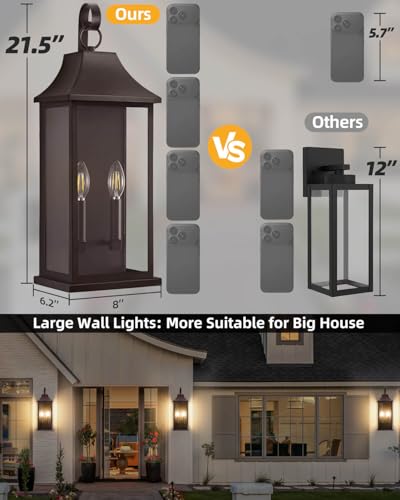 Image of RAYVO 21.5 inch Large Outdoor Wall Lights Modern Outdoor Wall Lantern with Clear Glass, Waterproof Exterior Lighting Fixture Outside Wall Sconce for Porch Garage Entryway Patio, Bronze, 2 Pack