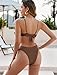 ZAFUL Women High Cut Bikini Sets String Sexy Swimsuit Two Piece Underwire Bathing Suit Brazilian Cheeky Cut Out Cute Swimwear Coffee M