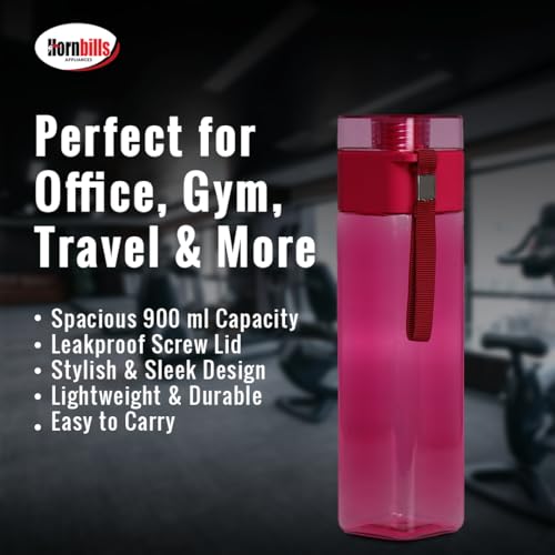 Image of HORNBILLS Aqua Fridge Water Bottle-900ml Each|Durable,Food Grade,Freezer Safe, Unbreakable|Ideal for Office,Gym,School,Travel Hiking Camping & Outdoor|Leak Proof & BPA Free| Everyday Hydration |Pink