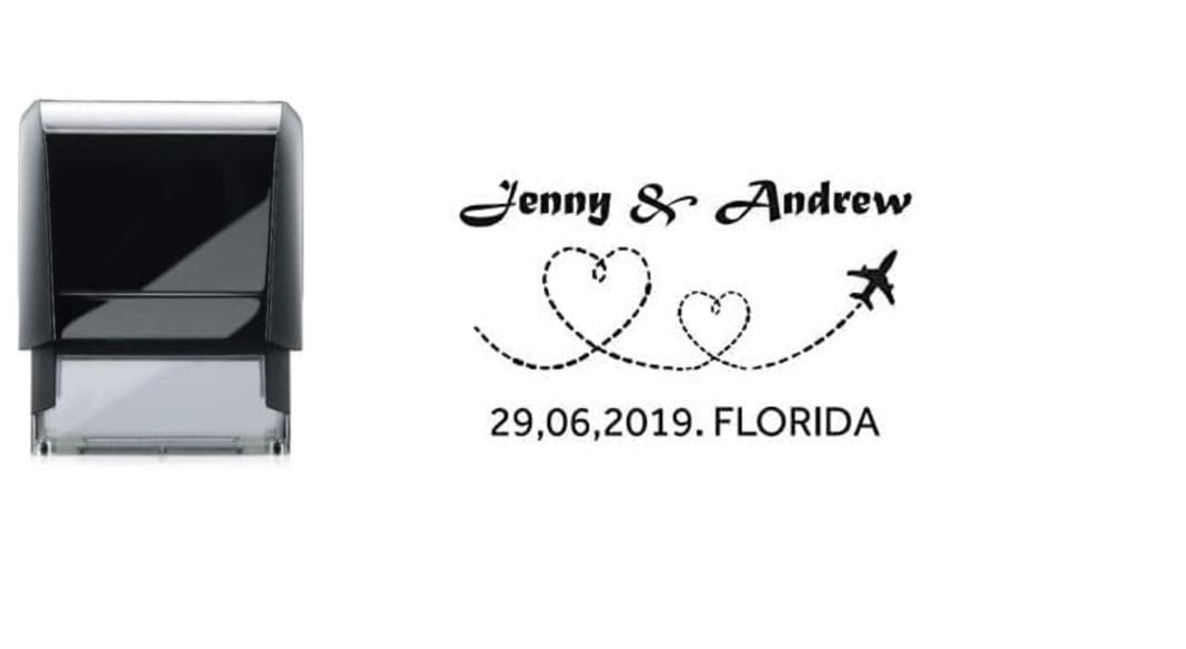 Across The Miles - Personalised Wedding self Inking Stamp 57 x 21mm