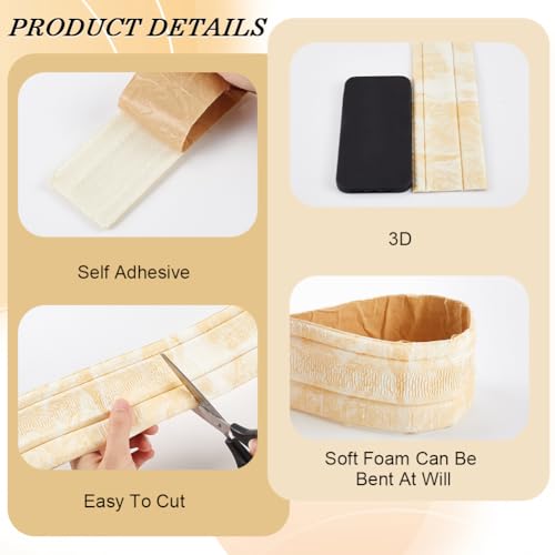 Image of GORGECFAFT 2 Rolls 91x3 Inch Crown Molding Peel and Stick Mirror Edging Frame Lines Wall Base Moccasin 3D Wall Edging Foam Flexible Wallpaper Border Ceiling Baseboard for Home DIY Furniture Home Decor