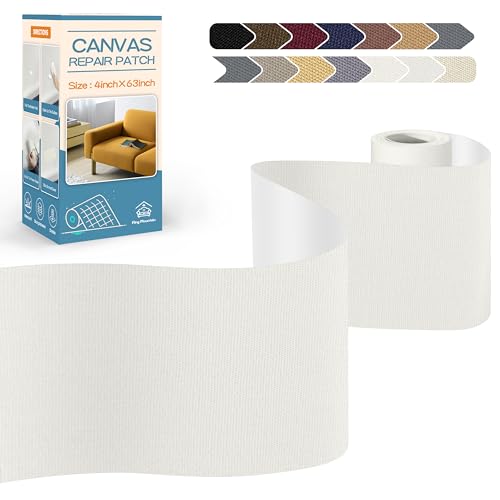 KING MOUNTAIN Canvas Repair Tape,Outdoor Gear Patch, 4×63 Inches,Waterproof,Self-Adhesive for Repairing Boat Covers,Sun Shades,Sofas,Tents,Lounge Chairs,Awnings (White1.0)