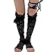 Shulmate Aesthetic Lace Thigh High Leg Warmers with Adjustable Tie Fashionable Sheer Fishnets Leg Covers Long Socks for Women(Black)