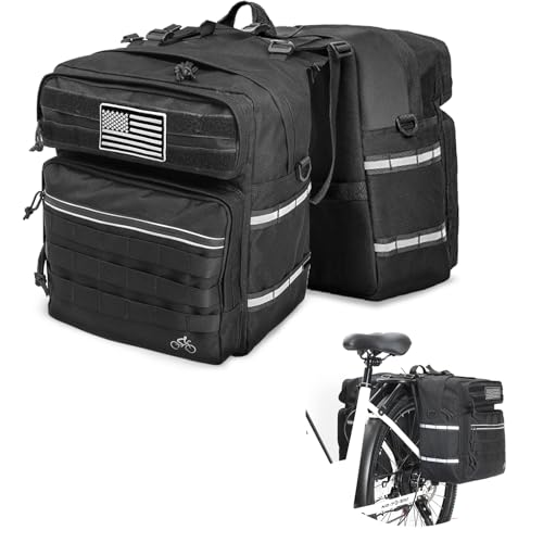 Axiniu Bike Panniers Bag 50L Bicycle Panniers for Rear Rack with Waterproof Rain Cover, Ebike Saddle Bags, Bike Rack Bag, Saddlebags for Bikes, Black Large Capacity Reflective Strip