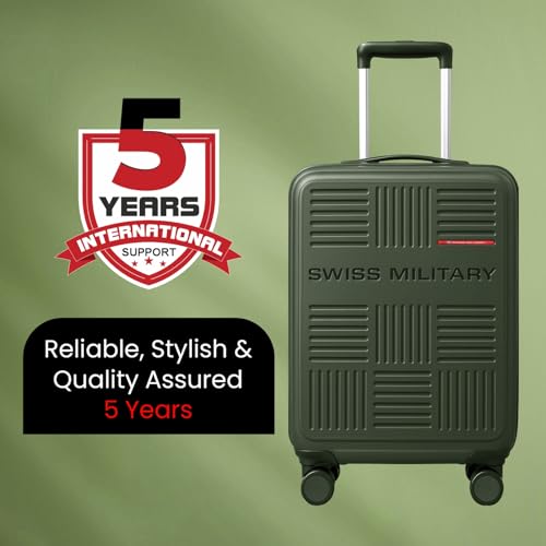 Image of SWISS MILITARY Polypropylene Spectrakey 8 Wheels 55cm Cabin Size Trolley Luggage, Hard Case 360 Rotatable Wheels, Anti Theft Zipper & Number Lock Suitcase for Travel, Men & Women, Small Olive 40L