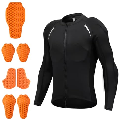 Chaqueta de motociclista para hombre, top corto con almohadillas suaves extraíbles con certificación CE, camiseta de moto de manga larga elástica de corte ajustado, ropa cómoda,Black-3XL