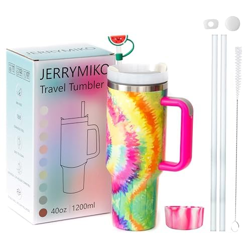 Image of 40oz Tumbler With Handle and Straw Lid,Simpl Moder Double Wall Vacuum Sealed Stainless Steel Insulated Tumblers,Travel Mug for Hot and Cold Beverages,Thermos Travel CoffeeMug(TieDyeColorful)