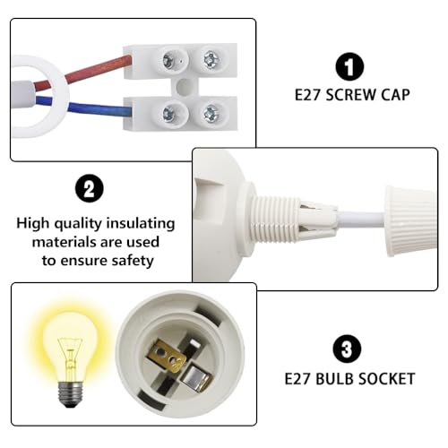 GOIYZTTR 8 Pieces E27 Lamp Socket White E27 Light Bulb Socket Holder Vintage Screw Lamp Holder with Wire Suitable for Indoor DIY Light - Image 2