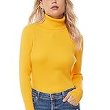 nine bull Women's Turtleneck Sweater Stretch Long Sleeve Knitted Solid Pullover Fall or Winter Fashion, Perfect for Layering or Solo Wear (Yellow, M)
