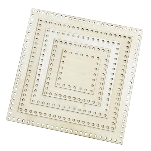 Yayatty 5 PCS Crochet Bag Bottom with Wooden Base for DIY Basket Craft Weaving Making Supplies, Square 2 - 5 PCS