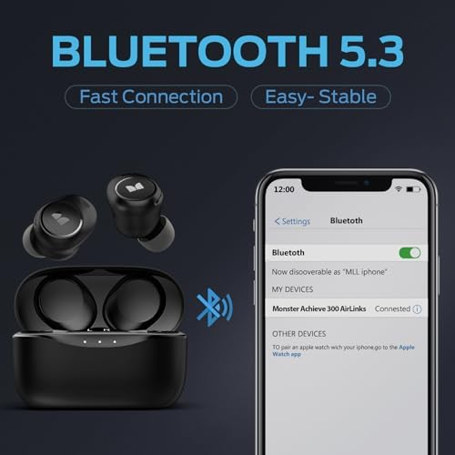 Monster Bluetooth Wireless Earbuds, in-Ear Headphones, Bluetooth Ear Buds, Built-in Microphone, Comfortable Fit, Touch Control, Type-C Quick Charging, 32H Playback,Black - 4