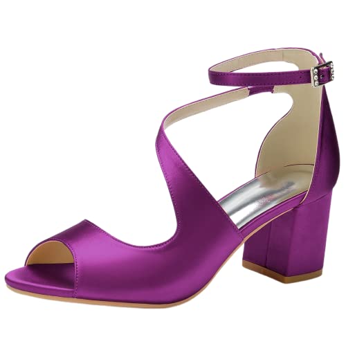 Sandales à talons carrés pour mariage et soirées d'été en robe de mariée violet pointure 36