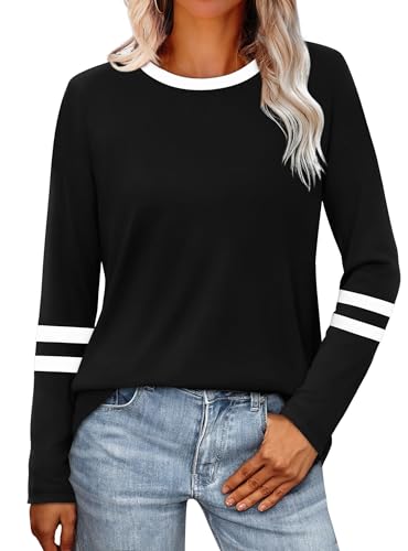 Image of Sampeel Long Sleeve Shirts for Women Color Block Casual Tops Fall Outfits 2026 Basic Tees Trendy Spring Clothes