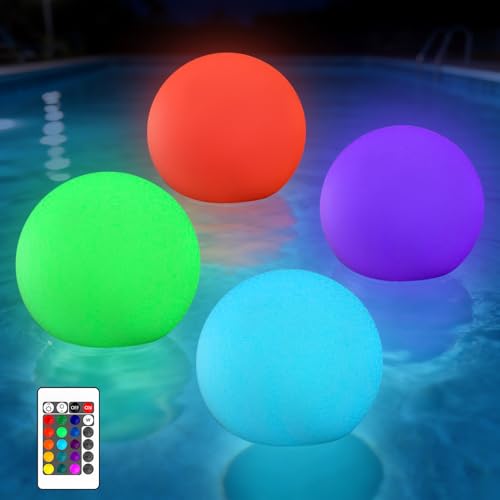 XPJBKC Boule Lumineuse Piscine, 4 Pièces Lampe Flottante Piscine avec Télécommande, Étanche Lumière P-iscine Flottant, 16 RGB Couleurs LED piscine Boule...