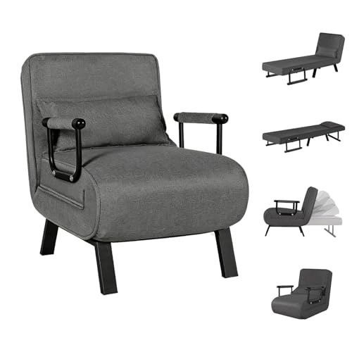 Convertible Sleep Chair Bed 5-in-1 Single Sleeper Sofa Chair Bed Adjustable 5-Position Backrest with Pillow, Comfy Folding Sofa Chair for Small Spaces, Office & Adults (Light Gray-Single)