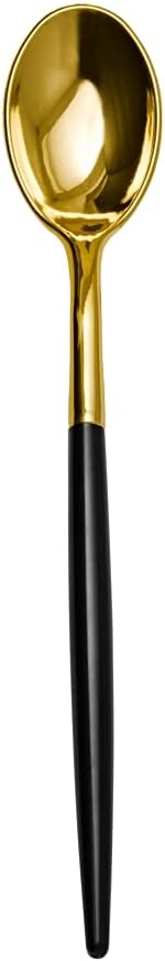 Trendables 120 Pack Two Toned Heavy Duty Plastic Silverware Spoons - Stunning Dual Colored Black And Gold Disposable Plastic Spoons - Disposable Utensils For Wedding Parties And All Occasions