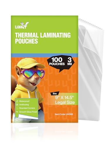 Uinkit 3mil Legal Size Laminating Sheets 8.5 x 14 Inches - 100 Pack Laminating Pouches for Professional Use, Business Documents, Artwork Preservation & Restaurant Menus - with Thermal Laminator