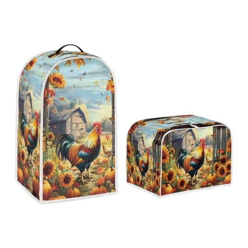 Rooster Toaster and Blender Cover Set Sunflower Dust Protective Cover for Kitchen Small Appliance Washable Bread Maker Covers