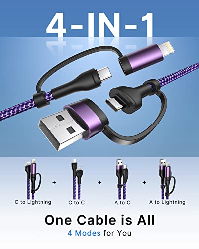 Image of 4-in-1 USB C Cable, USBC Lightning Cable USB C to C Charging Cable 60W PD [Fast & Data Sync] 4 in 1 Multi Charger for iPhone 16 15 14 13 12,MacBook Pro 2024 iPad mini 6 /Pro,Samsung Galaxy