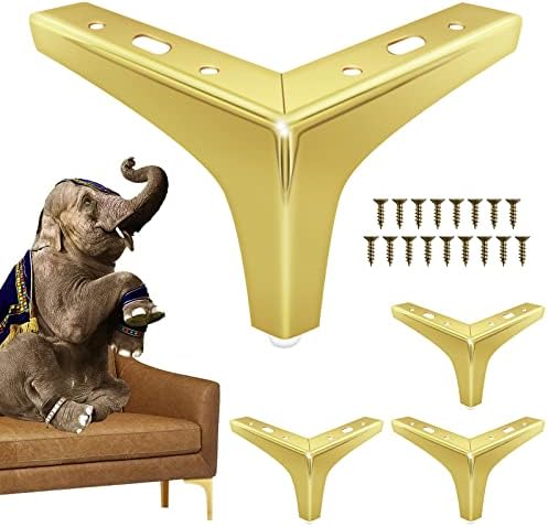 OneDream Metal Dresser Legs Set of 4 - Gold Furniture Legs 4 inches Replacement for Dresser Couch Cabinet Sofa Bed Loveseat Ottoman with Mounting Screws