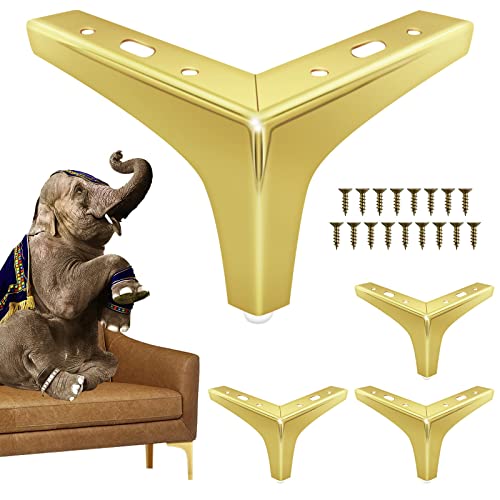Onedream Metal Dresser Legs Set Of 4 - Gold Furniture Legs 4 Inches Replacement For Dresser Couch Cabinet Sofa Bed Loveseat Ottoman With Mounting Screws #TOP1