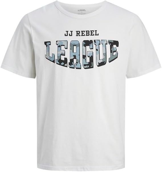JJ REBEL Jrebhamilton Tee SS Crew Neck Camiseta, Blanco, XS Hombres