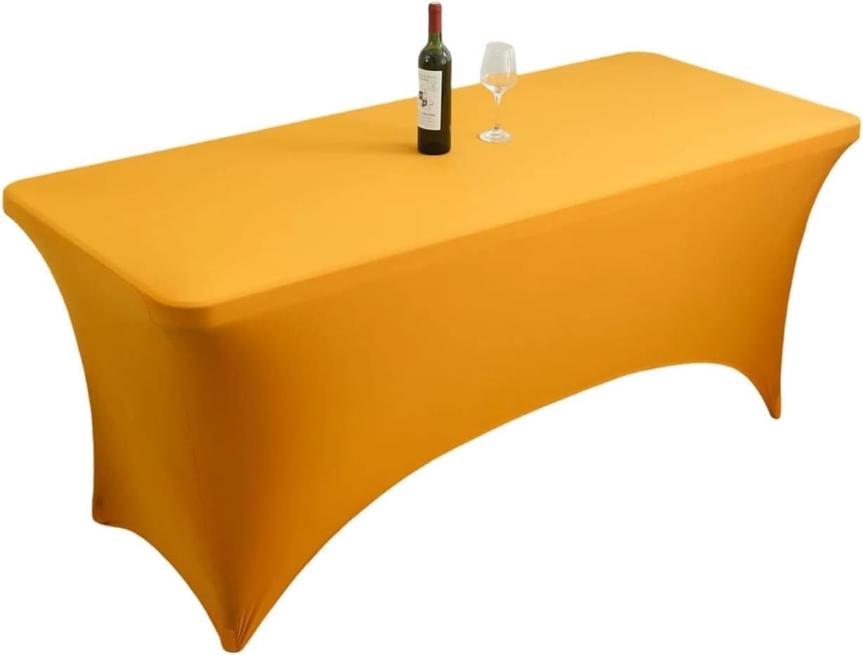 KIJyfgTR Fitted Rectangular Stretch Tablecloth, Machine Washable, Ideal For Parties, Banquets And All Kinds Of Events(Ginger Yellow,5FT 152x76cm)