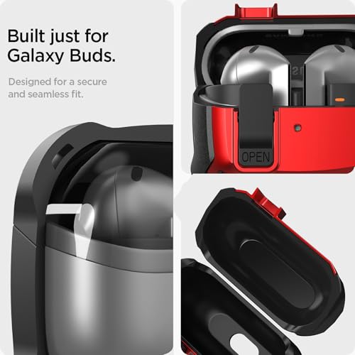 Image of Galaxy Buds 3 Pro /3 /3 FE Case Cover with Secure Lock Clip, Shockproof Samsung Galaxy Buds3 /3 Pro 2024 /3 FE 2025 Protective Hard Cover Shell with Carabiner&Cleaner kit for Men Women, Black /Red