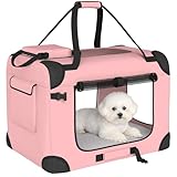 PawHut Transportín para Perros Plegable, 60x41,5x41 cm, Transportín para Mascotas con Ventanas de Malla, Cojín Suave, y 2 Asas, Bolsa de Transporte para Mini Perros, Gatos, Rosa