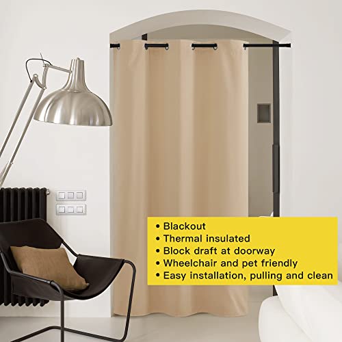 Image of NICETOWN Door Screen Cover for Air Conditioner Room, Insulated Faux Accordion Door, Privacy Draft Keep Heat Out Bedroom Kitchen Drape for Doorway (Biscotti Beige, 1 Panel, 5ft Wide x 7ft Long)