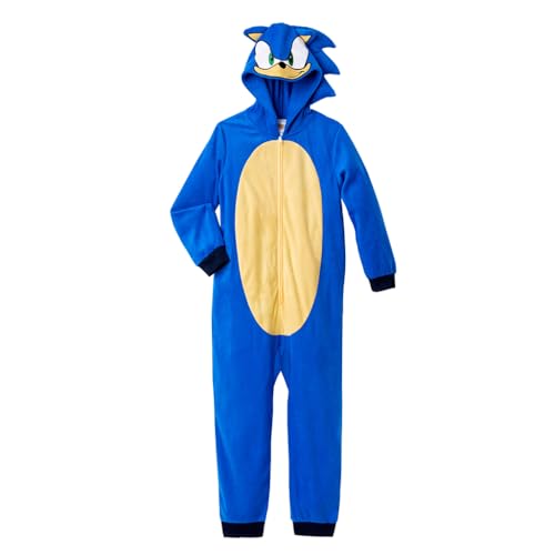 Sonic The Hedgehog Pijama tipo mameluco con capucha y cremallera frontal para niños, Azul, 10