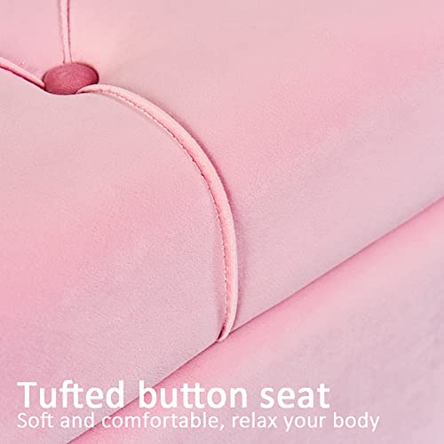 Banc ottoman de rangement en velours champagne 80x40x45cm - 7