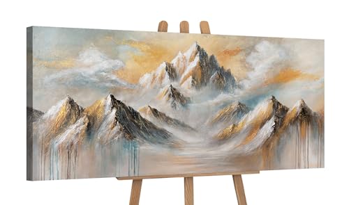 YS-Arte pintura de paisaje pintura acrílica montañas sobre lienzo cuadros modernos con marco conjunto mural pintado a mano sala de estar decoración del hogar verdadera obra de arte 115x50 cm