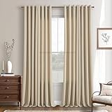 Oatmeal 105 Inch Linen Curtains for Living Room Bedroom 2 Panels Set Bronze Grommet Privacy Semi Sheer Curtains Farmhouse Modern Neutral Window Drapes for High Ceiling Patio Sliding Door Sand Beige