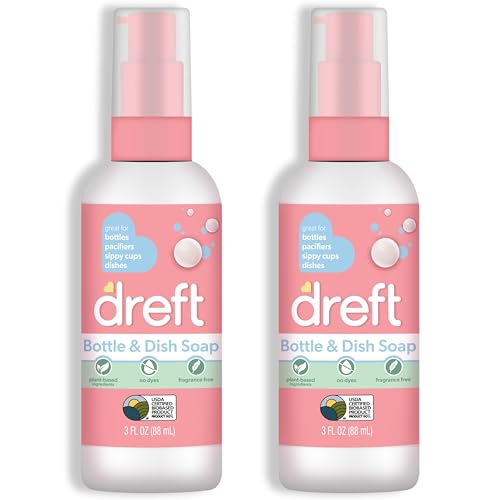 Image of Dreft Bottle and Dish Soap | Made to Clean Baby Bottles, Sippy Cups, Pacifiers, Breast Pumps, & More | Gently Removes Milk Film & Odors | Plant Based, Fragrance Free Dish Soap | 3 Fl Oz (Pack of 2)
