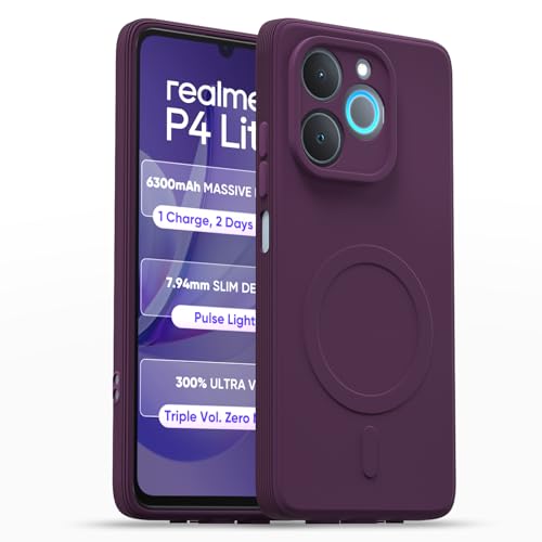 Image of Outlouders Back Cover for Realme P4 Lite 4G Soft Matte Silicone Cover with Slim Fit | Mag-Safe Logo (Not Mag-Safe Compatible) | Shockproof | Camera Protection Bumper Case (Purple)
