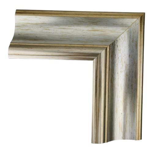 ITALIA CORNICI Maestri Artigiani - Cornice in legno da parete per Quadri tutte le misure, con Passepartout, Oro Argento Noce Azzurro (50 x 70 cm, ARGENTO)