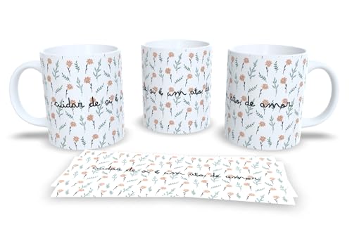 Caneca de Cerâmica Branca Dia Internacional da Mulher, Design Floral