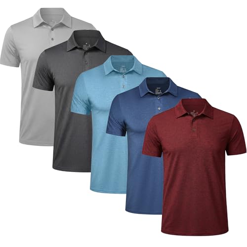 Image of TELALEO 4 /5 Pack Mens Polo Shirts Quick Dry Short Sleeve Golf T Shirt Performance Moisture Wicking Casual Workout