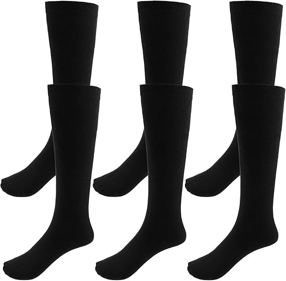 Image of WKLOUYHE 3 Pairs School Uniform Cotton Knee High Socks Athletic Sports Soccer Socks Tube Sock for Girls and Boys
